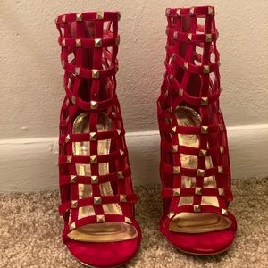 Red Strappy Gold Studded Sandals